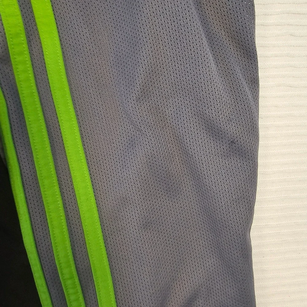 Adidas Mens Track Jacket Large Black Grey‎ Lime Green 3 Stripe Full Zip Raglan